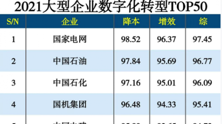 2021大型企业数字化转型TOP50